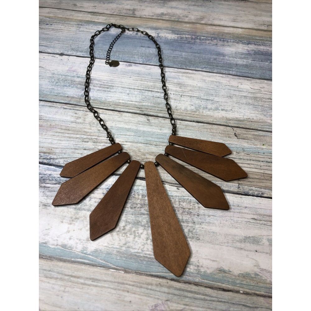 Plunder Wood Necklace 18"‎ antiqued paperclip chain statement design bib collar